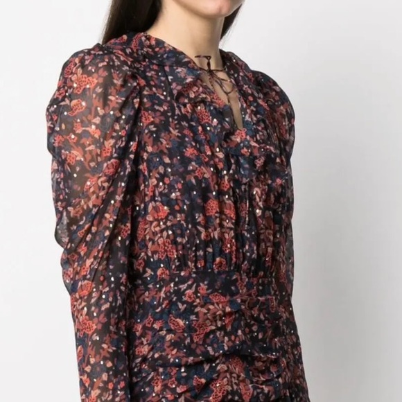 Ulla Johnson Cecily Cosmos Mini Dress Silk Blend Long Puff Sleeve Ruffle Floral - Picture 3 of 16